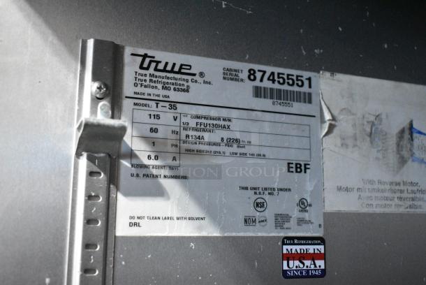 True T-35 Stainless Steel Commercial 2 Door Reach In Cooler w/ Poly Coated Racks on Commercial Casters. 115 Volts, 1 Phase. Tested and Working! - Image 6 of 6