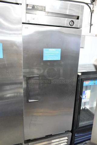 True T-19F Stainless Steel Commercial Single Door Reach In Freezer w/ Poly Coated Racks on Commercial Casters. 115 Volts, 1 Phase. Tested and Working!