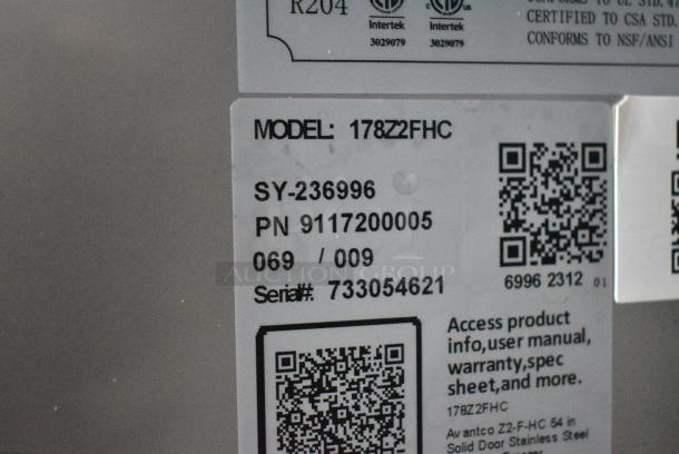 BRAND NEW SCRATCH AND DENT! 2023 Avantco 178Z2FHC Avantco Z2-F-HC 54" Solid Door Stainless Steel Reach-In Freezer. 115 Volts, 1 Phase. Tested and Powers On But Does Not Get Cold - Image 8 of 9