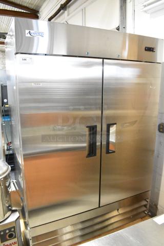 BRAND NEW SCRATCH AND DENT! Avantco 178A49FHC Stainless Steel Commercial 2 Door Reach In Freezer. 115 Volts, 1 Phase. Tested and Powers On But Does Not Get Cold
