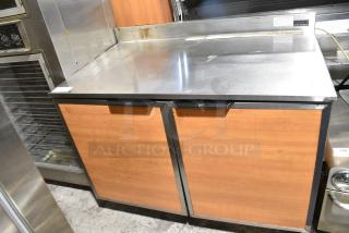 Duke RUF-48M Metal Commercial 2 Door Work Top Cooler on Commercial Casters. 120 Volts, 1 Phase. Tested and Powers On But Does Not Get Cold