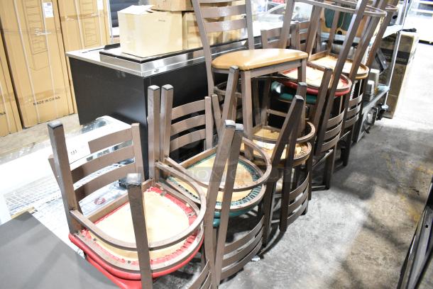 11 Brown Metal Chairs w/ Various Colored Seats. 7 Dining Height and 4 Bar Height. 11 Times Your Bid! - Image 8 of 8