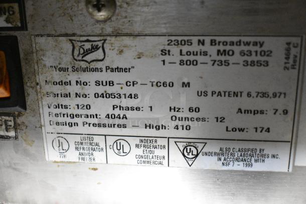 Duke Metal Commercial Subway Sandwich Make Line Prep Line w/ Lowering Sneeze Guard. 120 Volts, 1 Phase. - Image 7 of 9