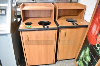 2 Wood Pattern Trash Can Shell w/ Trash Deposit Hole, Tray Return and Door. 2 Times Your Bid!