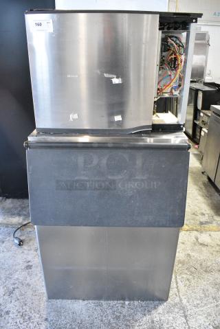 Manitowoc SY0604A Stainless Steel Ice Machine Head on Hoshizaki B-500PF Commercial Ice Bin. 208-230 Volts, 1 Phase.