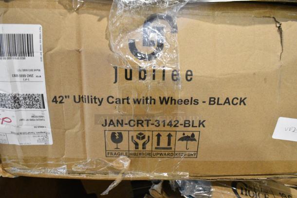 18 BRAND NEW SCRATCH AND DENT! Boxes Including Jubilee Utillity Cart, Choice Full Size Stainless Steel Solid Steam Table / Hotel Pan Cover,407BUNFULL Choice Full Size 18" x 26" 19 Gauge Wire in Rim Aluminum Bun Pan / Sheet Pan, 3 600IB1824LID Regency Stainless Steel Sliding Lid for 18" x 24" Underbar Ice Bin, 600FD48G Regency Deck-Mounted Faucet with 4" Centers and 8" Swivel Gooseneck Spout, 109RACKPARTS Regency Crossbar and Hardware Kit for 20 Pan End Load Bun / Sheet Pan Rack, 3 164TCOLROD25 Lancaster Table & Seating 25 3/16" Standard Height Table Base Column and Rod, 522CS12424 Steelton 29 1/2" 18-Gauge Stainless Steel One Compartment Commercial Sink without Drainboard - 24" x 24" x 12" Bowl. 18 Times Your Bid! May Be Missing Pieces - Image 4 of 14