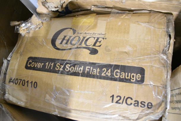 18 BRAND NEW SCRATCH AND DENT! Boxes Including Jubilee Utillity Cart, Choice Full Size Stainless Steel Solid Steam Table / Hotel Pan Cover,407BUNFULL Choice Full Size 18" x 26" 19 Gauge Wire in Rim Aluminum Bun Pan / Sheet Pan, 3 600IB1824LID Regency Stainless Steel Sliding Lid for 18" x 24" Underbar Ice Bin, 600FD48G Regency Deck-Mounted Faucet with 4" Centers and 8" Swivel Gooseneck Spout, 109RACKPARTS Regency Crossbar and Hardware Kit for 20 Pan End Load Bun / Sheet Pan Rack, 3 164TCOLROD25 Lancaster Table & Seating 25 3/16" Standard Height Table Base Column and Rod, 522CS12424 Steelton 29 1/2" 18-Gauge Stainless Steel One Compartment Commercial Sink without Drainboard - 24" x 24" x 12" Bowl. 18 Times Your Bid! May Be Missing Pieces - Image 5 of 14