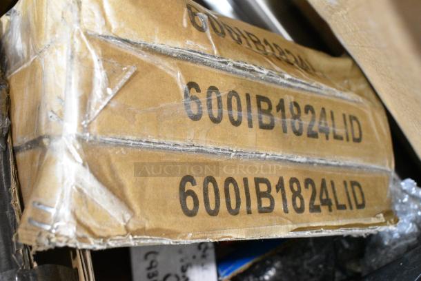 18 BRAND NEW SCRATCH AND DENT! Boxes Including Jubilee Utillity Cart, Choice Full Size Stainless Steel Solid Steam Table / Hotel Pan Cover,407BUNFULL Choice Full Size 18" x 26" 19 Gauge Wire in Rim Aluminum Bun Pan / Sheet Pan, 3 600IB1824LID Regency Stainless Steel Sliding Lid for 18" x 24" Underbar Ice Bin, 600FD48G Regency Deck-Mounted Faucet with 4" Centers and 8" Swivel Gooseneck Spout, 109RACKPARTS Regency Crossbar and Hardware Kit for 20 Pan End Load Bun / Sheet Pan Rack, 3 164TCOLROD25 Lancaster Table & Seating 25 3/16" Standard Height Table Base Column and Rod, 522CS12424 Steelton 29 1/2" 18-Gauge Stainless Steel One Compartment Commercial Sink without Drainboard - 24" x 24" x 12" Bowl. 18 Times Your Bid! May Be Missing Pieces - Image 7 of 14