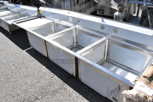 BRAND NEW SCRATCH AND DENT! Regency 600S3242424L Stainless Steel 3 Bay Sink w/ Left Side Drain Board. No Legs. - Image 2 of 6