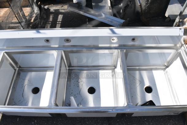 BRAND NEW SCRATCH AND DENT! Regency 600S3242424L Stainless Steel 3 Bay Sink w/ Left Side Drain Board. No Legs. - Image 4 of 6