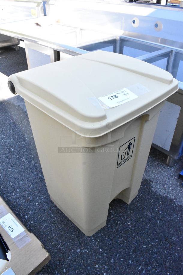 3 BRAND NEW SCRATCH AND DENT! Tan Poly Trash Cans. 3 Times Your Bid! - Image 2 of 5