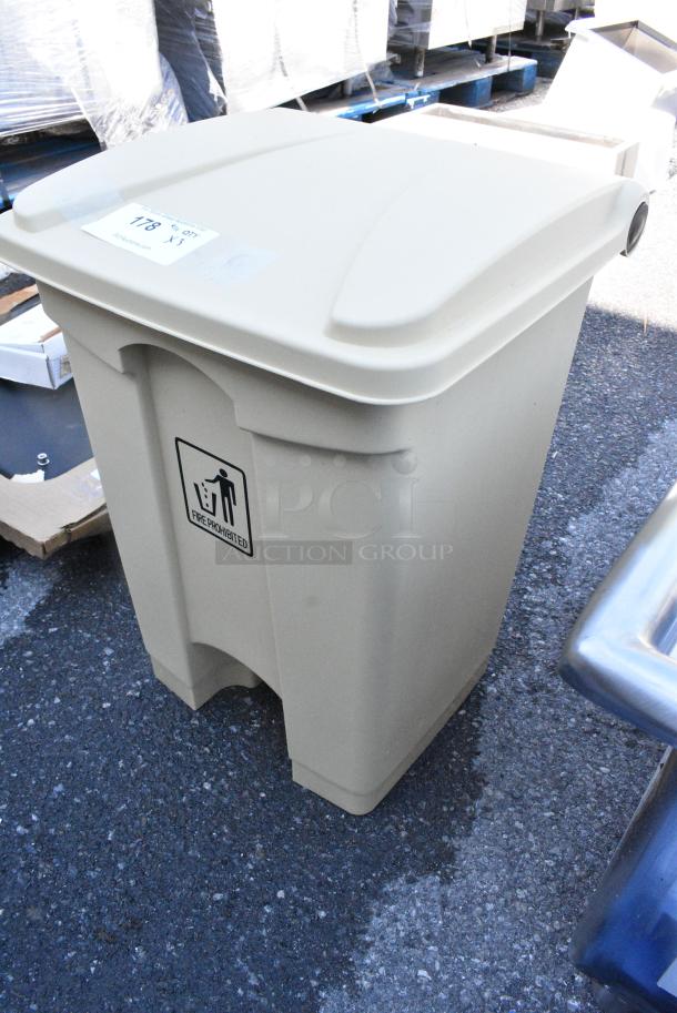 3 BRAND NEW SCRATCH AND DENT! Tan Poly Trash Cans. 3 Times Your Bid! - Image 3 of 5
