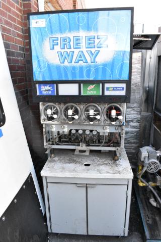 Cornelius Viper 4 Stainless Steel Commercial 4 Flavor Slushie Machine on Counter. 230 Volts.