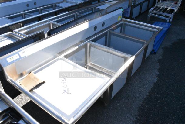 BRAND NEW SCRATCH AND DENT! Regency 600S3182424L Stainless Steel 3 Bay Sink w/ Left Side Drain Board. No Legs. - Image 2 of 6