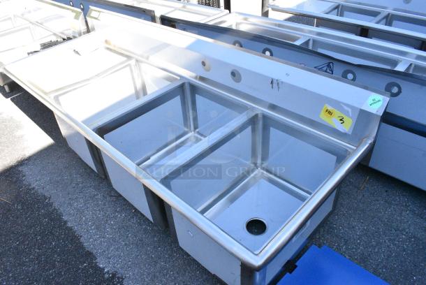 BRAND NEW SCRATCH AND DENT! Regency 600S3182424L Stainless Steel 3 Bay Sink w/ Left Side Drain Board. No Legs. - Image 3 of 6