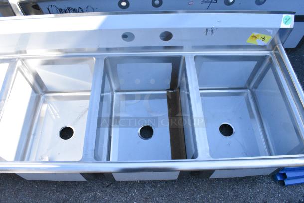 BRAND NEW SCRATCH AND DENT! Regency 600S3182424L Stainless Steel 3 Bay Sink w/ Left Side Drain Board. No Legs. - Image 5 of 6