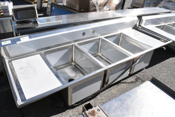 BRAND NEW SCRATCH AND DENT! Regency 600S32030220 Stainless Steel 3 Bay Sink w/ Dual Drain Board. No Legs. - Image 1 of 6