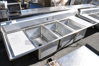 BRAND NEW SCRATCH AND DENT! Regency 600S32030220 Stainless Steel 3 Bay Sink w/ Dual Drain Board. No Legs.