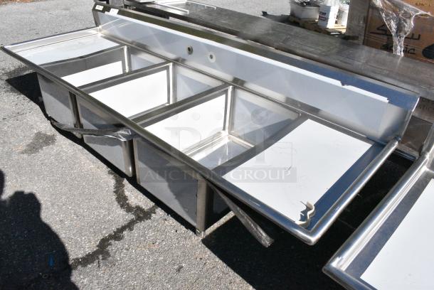 BRAND NEW SCRATCH AND DENT! Regency 600S32030220 Stainless Steel 3 Bay Sink w/ Dual Drain Board. No Legs. - Image 2 of 6