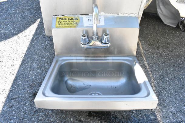 Stainless Steel Single Bay Wall Mount Sink w/ Faucet and Handles. - Image 1 of 5