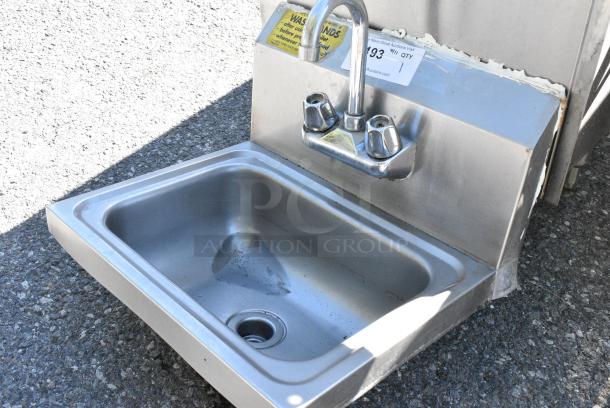 Stainless Steel Single Bay Wall Mount Sink w/ Faucet and Handles. - Image 3 of 5
