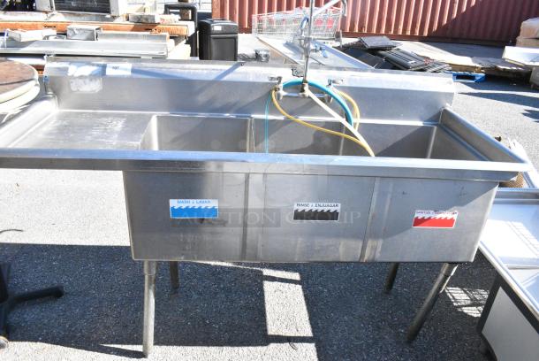 Duke Stainless Steel 3 Bay Sink w/ Left Side Drain Boards, Faucet, Handles and Spray Nozzle Attachment - Image 2 of 7