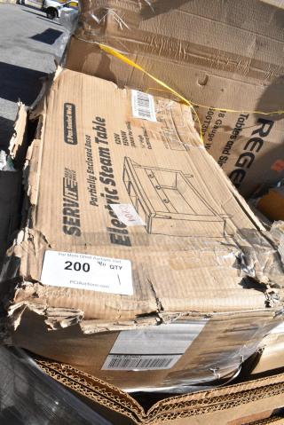 BRAND NEW SCRATCH AND DENT! 423EST3WSPB ServIt Three Pan Sealed Well Electric Steam Table with Partially Enclosed Base. 120 Volts, 1 Phase. May Be Missing Pieces.