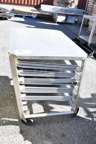 Metal Pan Transport Rack on Commercial Casters w/ 20 Metal Baking Pans.