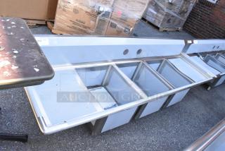 BRAND NEW SCRATCH AND DENT! Regency 600S31620218 Stainless Steel 3 Bay Sink w/ Dual Drain Boards. No Legs.