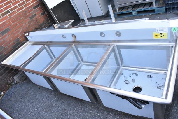 BRAND NEW SCRATCH AND DENT! Regency 600S3242424L Stainless STeel 3 Bay Sink w/ Left Side Drain Board. No Legs. - Image 1 of 6