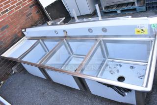 BRAND NEW SCRATCH AND DENT! Regency 600S3242424L Stainless STeel 3 Bay Sink w/ Left Side Drain Board. No Legs.