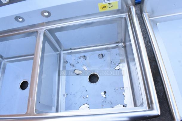 BRAND NEW SCRATCH AND DENT! Regency 600S3242424L Stainless STeel 3 Bay Sink w/ Left Side Drain Board. No Legs. - Image 2 of 6