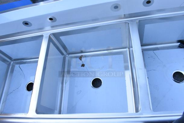 BRAND NEW SCRATCH AND DENT! Regency 600S3242424L Stainless Steel 3 Bay Sink w/ Left Side Drain Board. No Legs. - Image 4 of 7