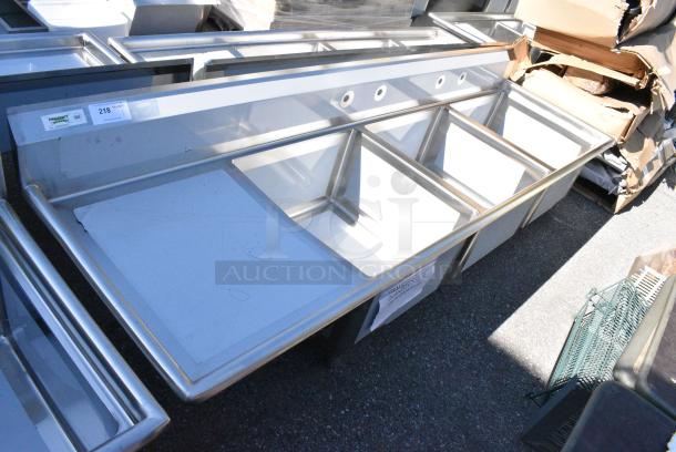 BRAND NEW SCRATCH AND DENT! Regency 600S3242424L Stainless Steel 3 Bay Sink w/ Left Side Drain Board. No Legs. - Image 1 of 7