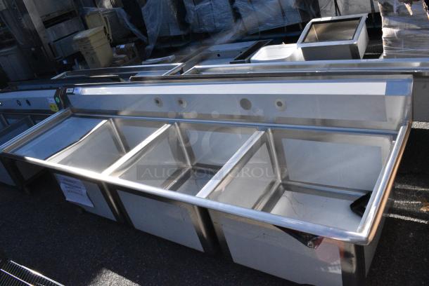 BRAND NEW SCRATCH AND DENT! Regency 600S3242424L Stainless Steel 3 Bay Sink w/ Left Side Drain Board. No Legs. - Image 2 of 7