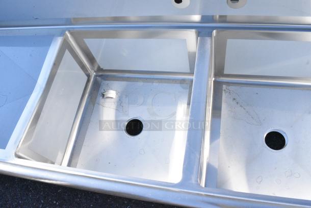 BRAND NEW SCRATCH AND DENT! Regency 600S3242424L Stainless Steel 3 Bay Sink w/ Left Side Drain Board. No Legs. - Image 5 of 7