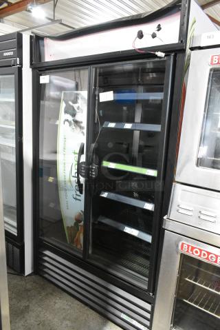 2021 True TVM-48SL-HC Metal Commercial 2 Door Reach In Cooler Merchandiser w/ Poly Coated Racks. 115 Volts, 1 Phase. Tested and Working!