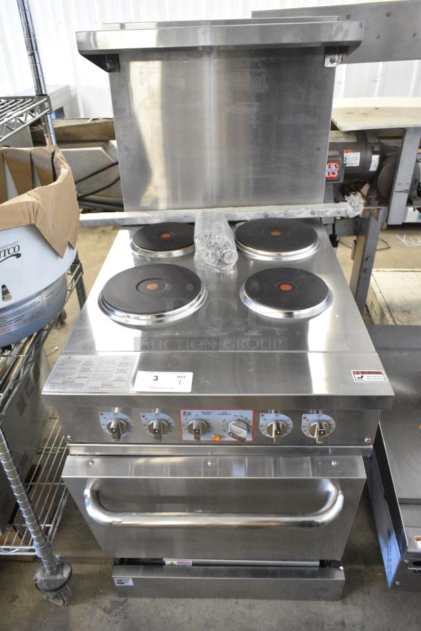 BRAND NEW SCRATCH AND DENT! Cooking Performance Group CPG 351ER24SC Stainless STeel 24" 4-Burner Electric Range with Space Saver Oven. 208 Volts, 3 Phase. - Image 1 of 14