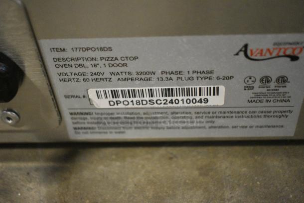 BRAND NEW SCRATCH AND DENT! Avantco 177DPO18DS Stainless Steel Double Deck Countertop Pizza/Bakery Oven. 240 Volts 1 Phase. - Image 7 of 8