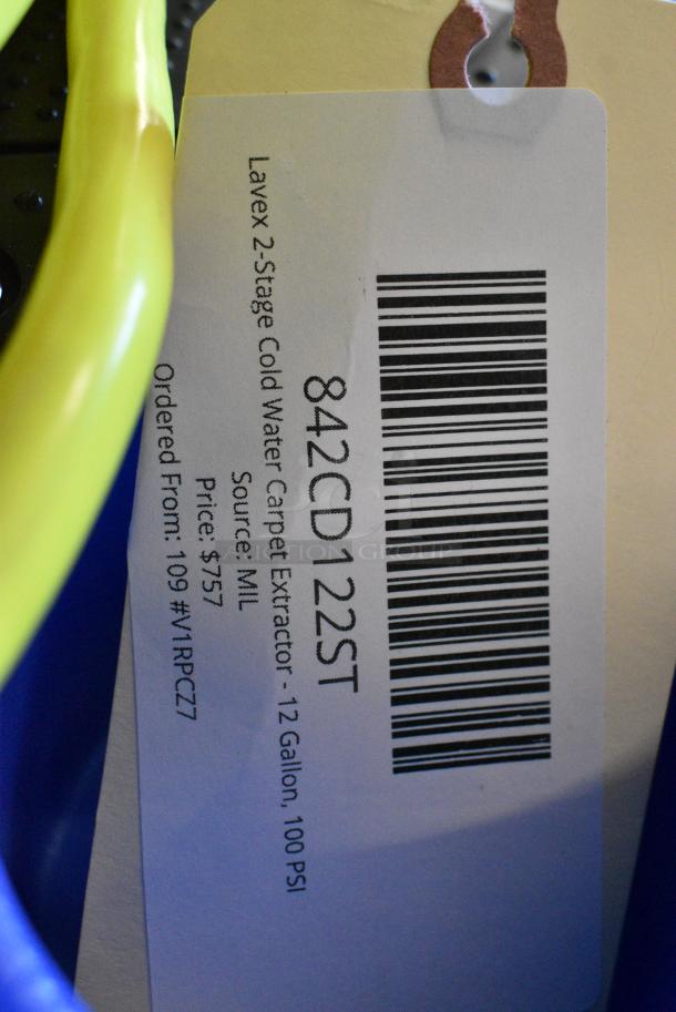 BRAND NEW SCRATCH AND DENT! Lavex 842CD122ST 2-Stage Cold Water Carpet Extractor - 12 Gallon, 100 PSI. Tested and Working! - Image 10 of 11