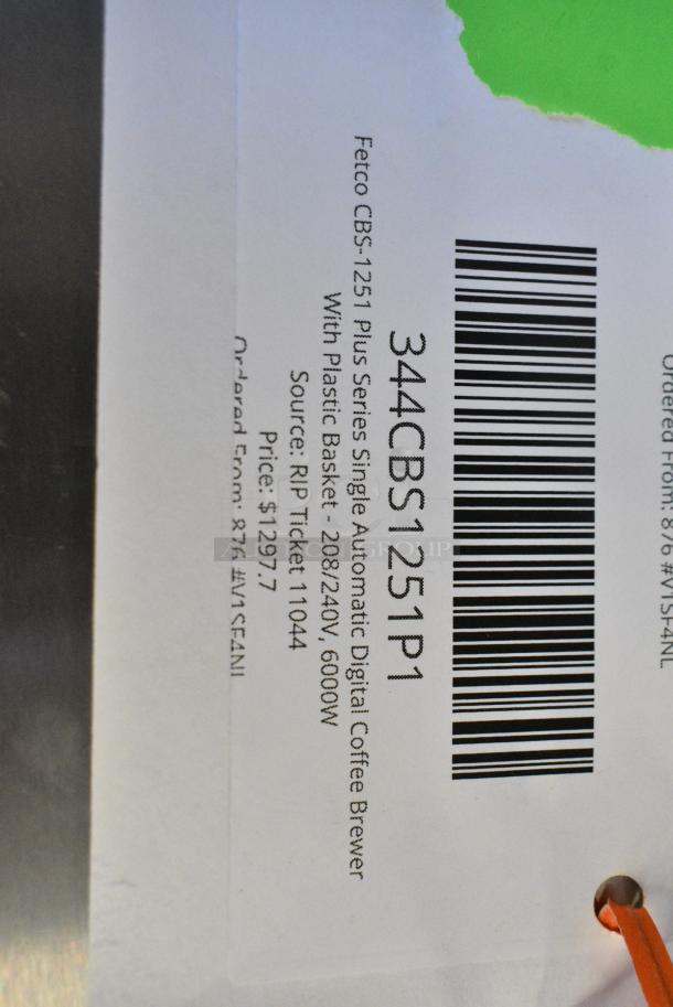 BRAND NEW SCRATCH AND DENT! 2024 Fetco CBS-1251 Stainless Steel Twin Automatic Coffee Brewer w/ Hot Water Dispenser and Metal Brew Basket. 120/208-240 Volts, 1 Phase. - Image 8 of 8