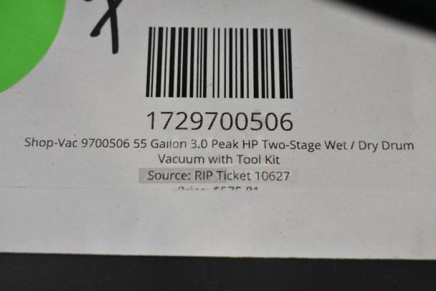 BRAND NEW SCRATCH AND DENT! Shop-Vac 9700506 55 Gallon 3.0 Peak HP Two-Stage Wet / Dry Drum Vacuum with Tool Kit 1729700506. Tested and Working! - Image 9 of 10