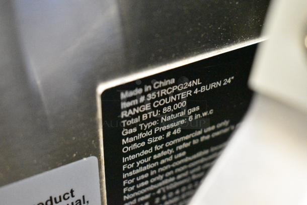 BRAND NEW SCRATCH AND DENT! Cooking Performance Group R-CPG-24-NL 4 Burner Natural Gas Countertop Range / Hot Plate. 88,000 BTU. Missing Grates. - Image 8 of 9