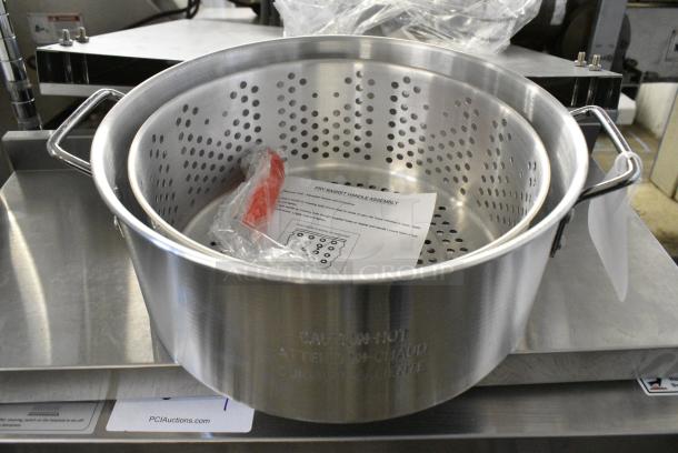 BRAND NEW SCRATCH AND DENT! Metal Stock Pot w/ Steamer Insert. - Image 1 of 4