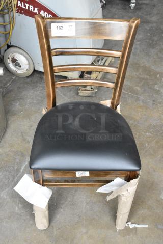2 BRAND NEW SCRATCH AND DENT! Lancaster Table & Seating 164CLADVINFR Wooden Dining Height Chair w/ Black Seat Cushion. 2 Times Your Bid!