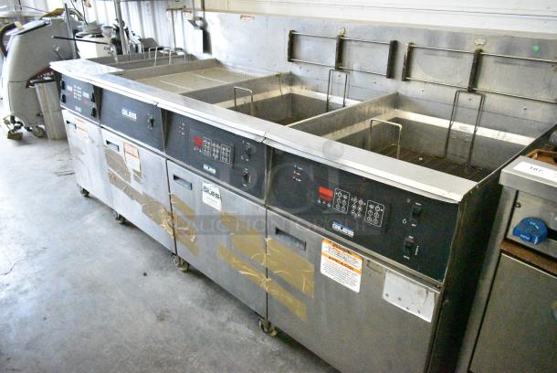 Giles EOF-24 Stainless Steel Commercial Electric Powered 3 Bay Deep Fat Fryer w/ Dumping Station on Commercial Casters. 480 Volts, 3 Phase. - Image 2 of 15