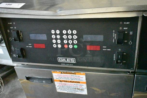 Giles EOF-24 Stainless Steel Commercial Electric Powered 3 Bay Deep Fat Fryer w/ Dumping Station on Commercial Casters. 480 Volts, 3 Phase. - Image 5 of 15