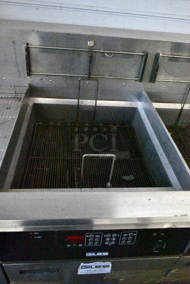 Giles EOF-24 Stainless Steel Commercial Electric Powered 3 Bay Deep Fat Fryer w/ Dumping Station on Commercial Casters. 480 Volts, 3 Phase. - Image 8 of 15
