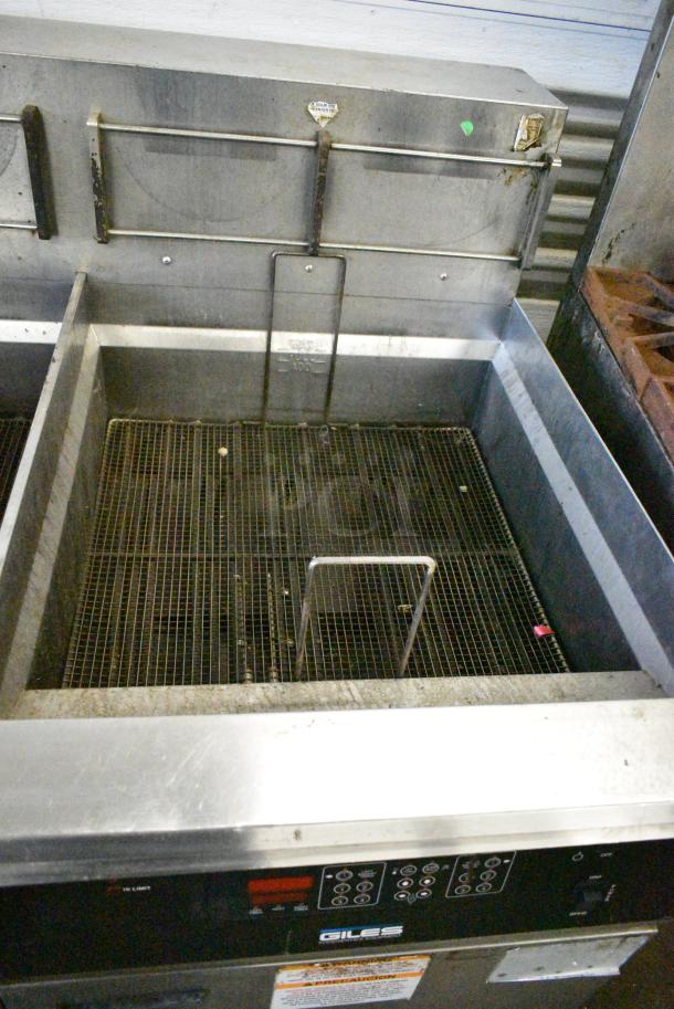 Giles EOF-24 Stainless Steel Commercial Electric Powered 3 Bay Deep Fat Fryer w/ Dumping Station on Commercial Casters. 480 Volts, 3 Phase. - Image 9 of 15