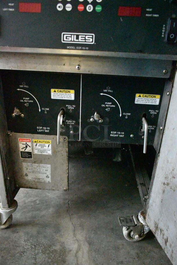 Giles EOF-24 Stainless Steel Commercial Electric Powered 3 Bay Deep Fat Fryer w/ Dumping Station on Commercial Casters. 480 Volts, 3 Phase. - Image 10 of 15